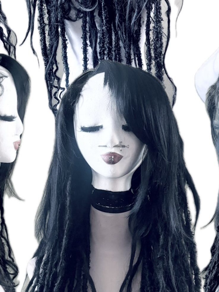 Long black wig with dread-style strands