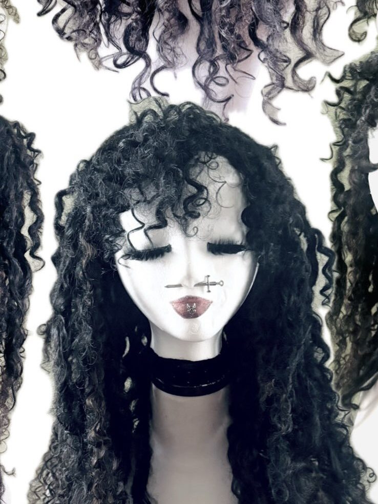 Wig: black, curly
