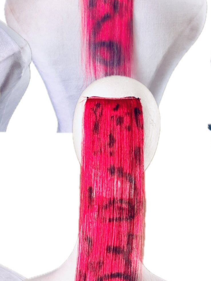 Hair extension: red, ink writing